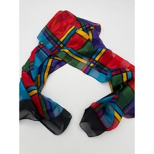 Vintage Italian Sheer Chiffon Scarf Color Block Geometric 80s 90s